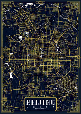Beijing Map Gold Art Deco