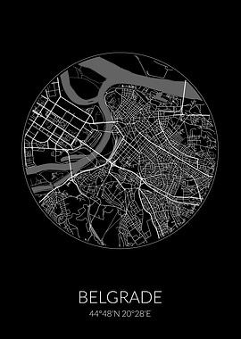 Belgrade City Map Black