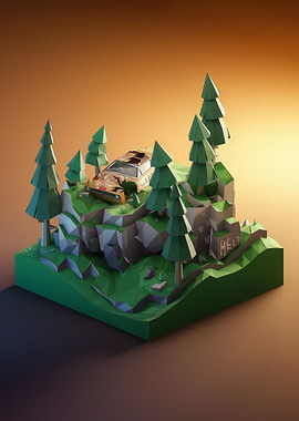 A Broken Car In A Forest