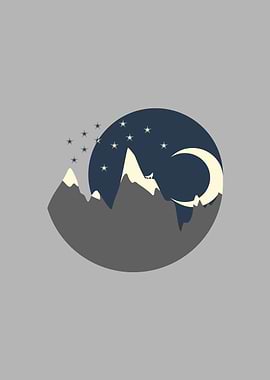 Mountains moon and stars