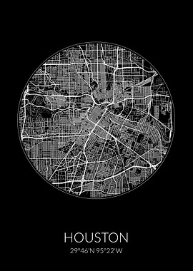 Houston City Map Black