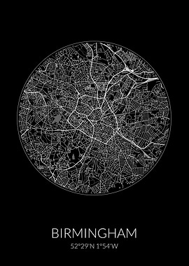 Birmingham City Map Black