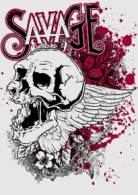 savage skull tattoo poster