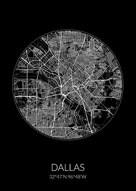 Dallas City Map Black