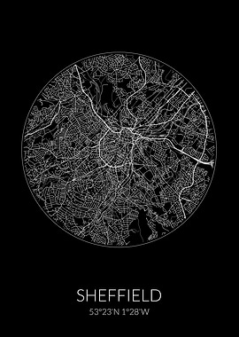 Sheffield City Map Black