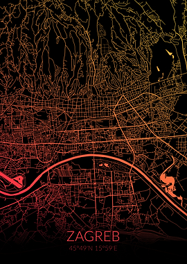 Zagreb Map Black Orange