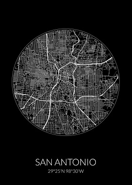 San Antonio City Map Black