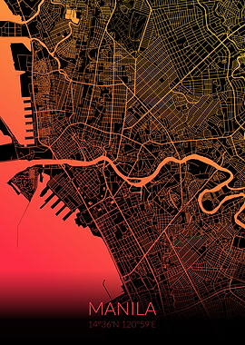 Manila Map Black Orange