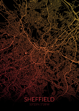 Sheffield Map Black Orange