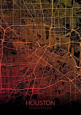 Houston Map Black Orange