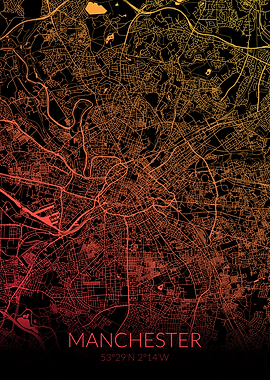 Manchester Map BlackOrange