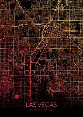 Las Vegas Map Black Orange