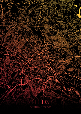 Leeds Map Black Orange