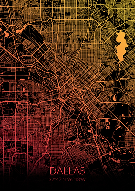 Dallas Map Black Orange