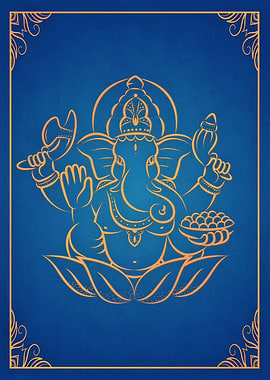 Ganesh Hindu Blue Orange