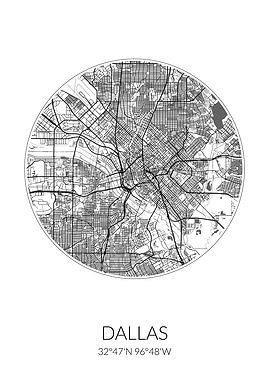Dallas City Map White