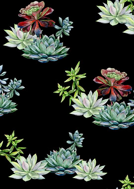 Black Succulent Pattern 10