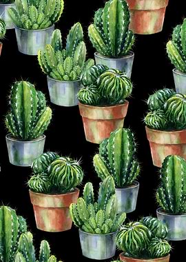 Black Succulent Pattern 05