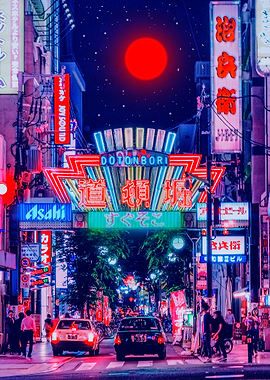 Night red moon osaka