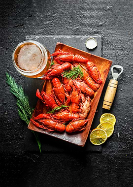 Beer with boiled crayfish