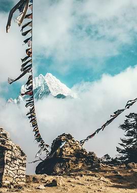 Flags In Front Of Everest
