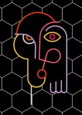 Stony Eyed Face Neon Art