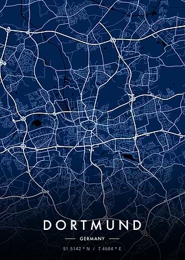 Dortmund City Map Blue