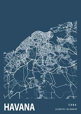 Havana City Map Cuba