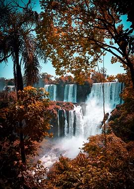 Waterfall in Autumn Nature