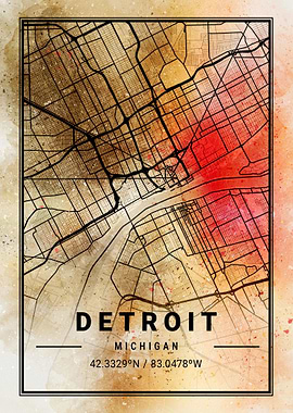 Retro Detroit City Map USA