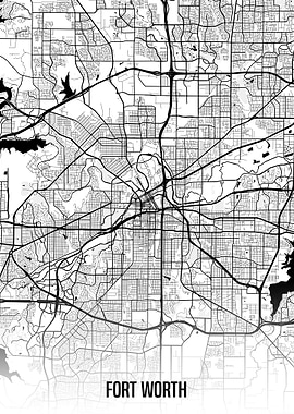 Fort Worth white map