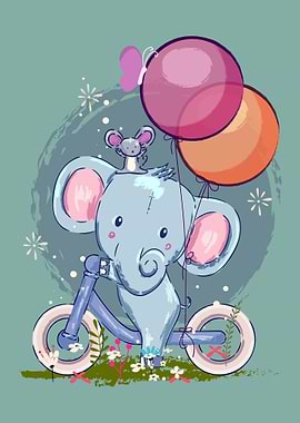 Cute Elephant at Bicycle