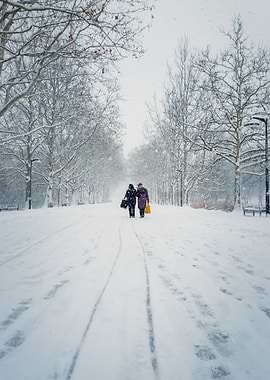 women walks into blizzard