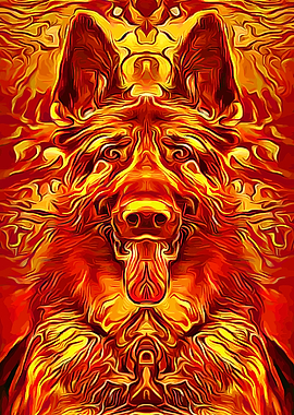 German Shepherd Flaming