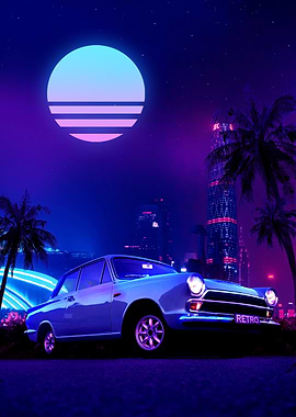 classic car synthwave 80s