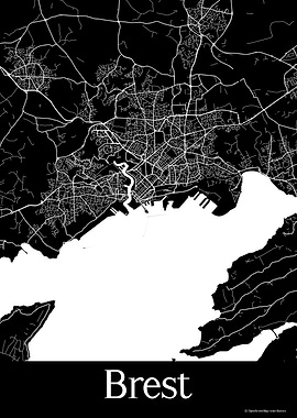 Brest France Black Map