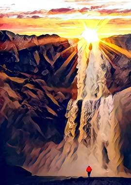 Sunsets in a waterfall