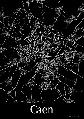 Caen France Black Map