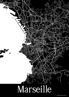 Marseille France Black Map