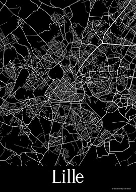 Lille France Black Map
