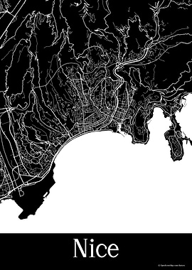 Nice France Black Map