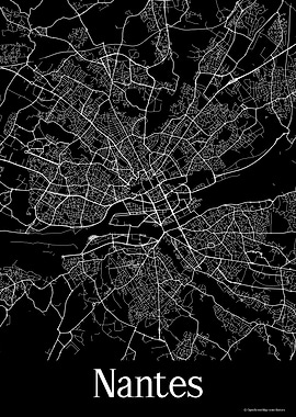 Nantes France Black Map