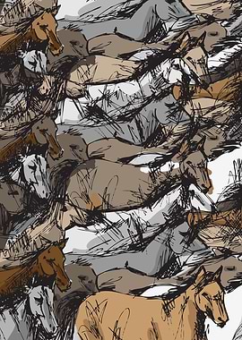 Sketch Wild Horses WallArt