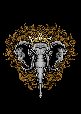 elephant head with engravi