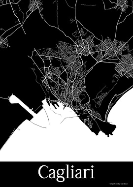 Cagliari Italy Black Map