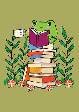 Cottagecore Frog Bookworm