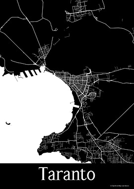 Taranto Italy Black Map