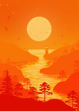 Fjords in orange colours