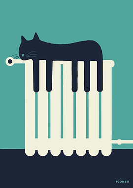 Piano cat on heater