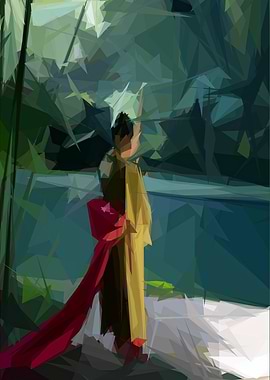 Japanese Girl By Lake